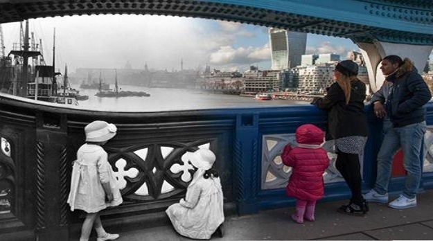 Tower Bridge c.1920 + 2014 -Â® Museum of London